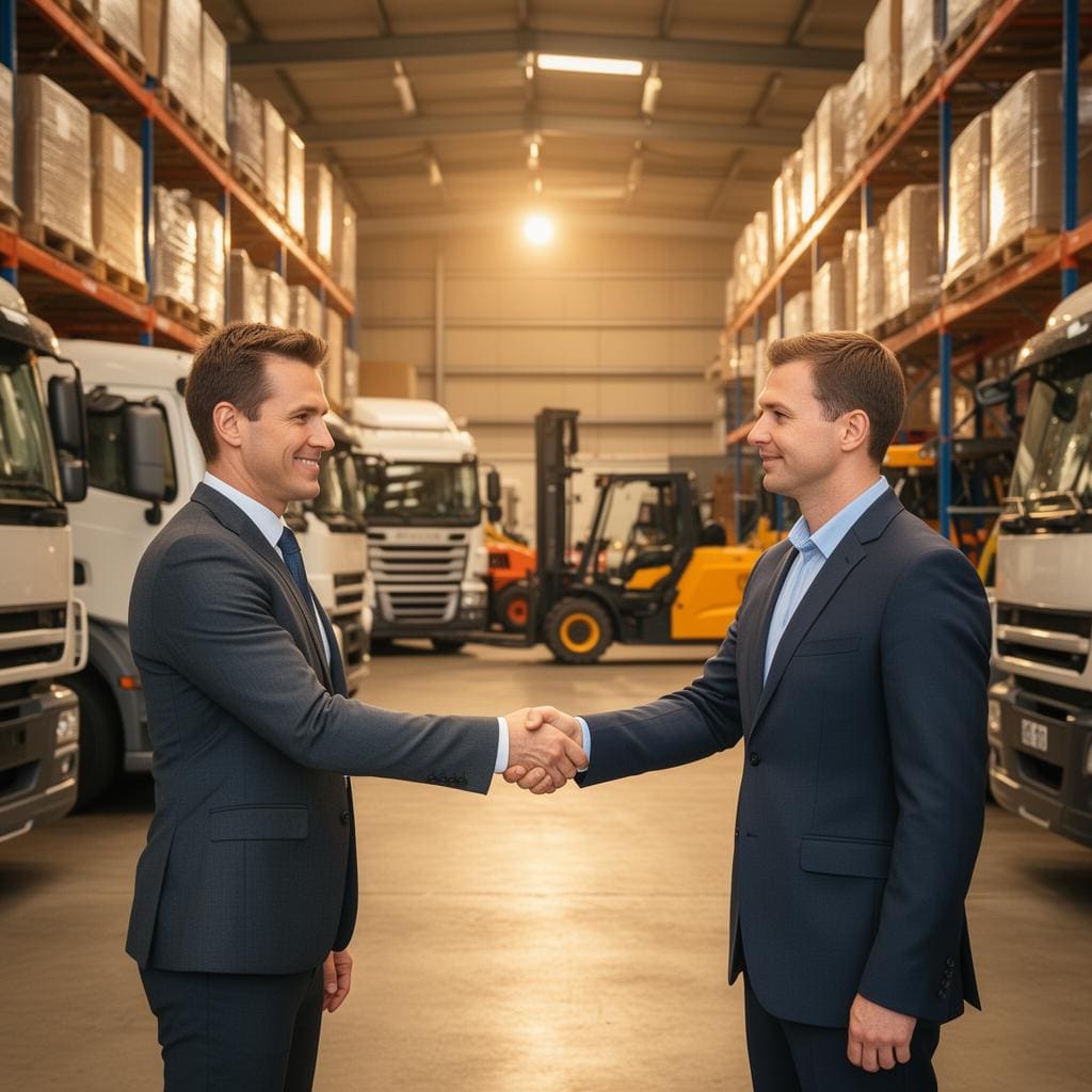 Successful equipment delivery and handshake
