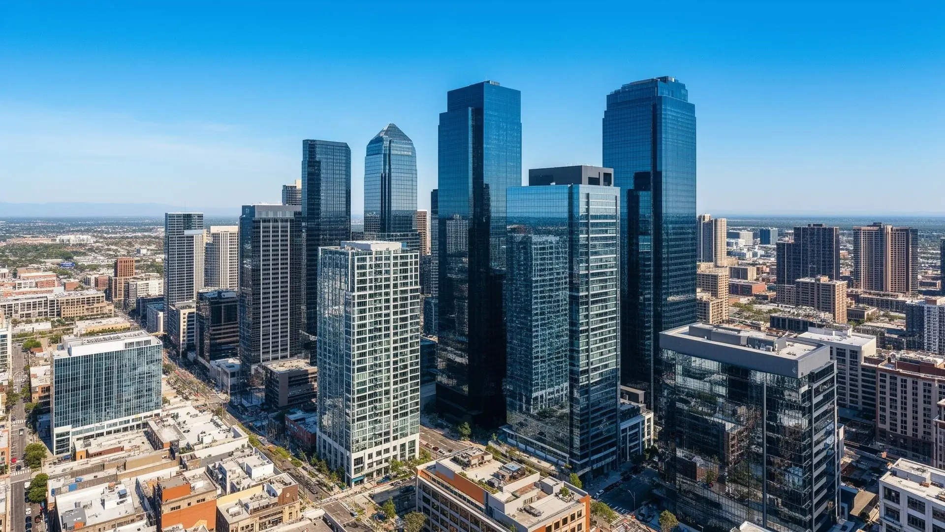 Downtown skyline of glass office towers