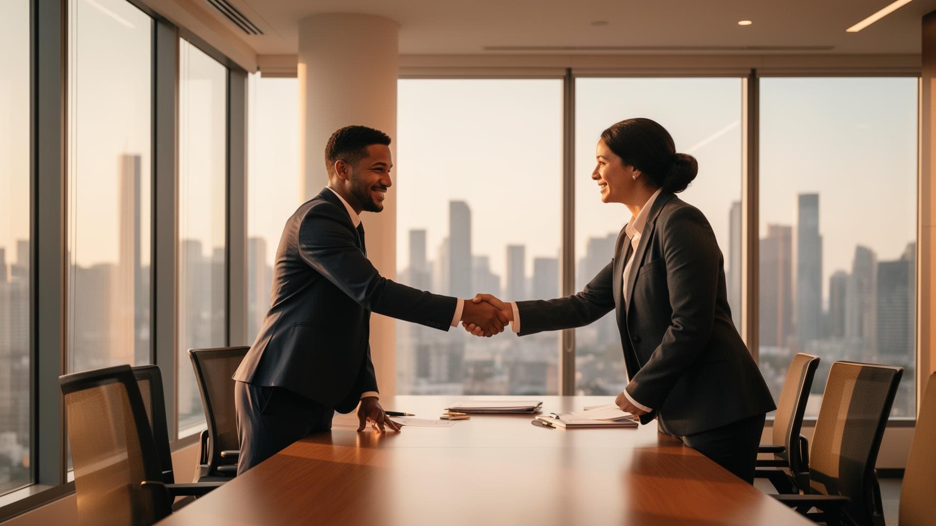 Business professionals shaking hands in partnership