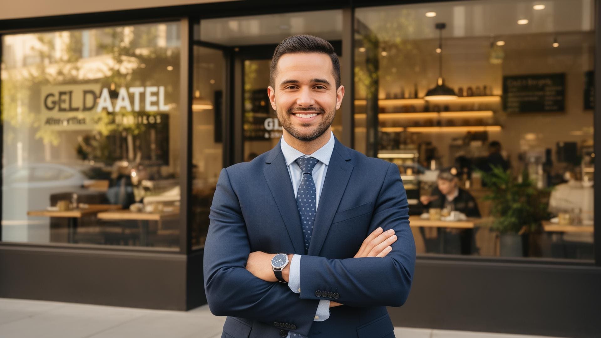 Successful small business owner in front of thriving business