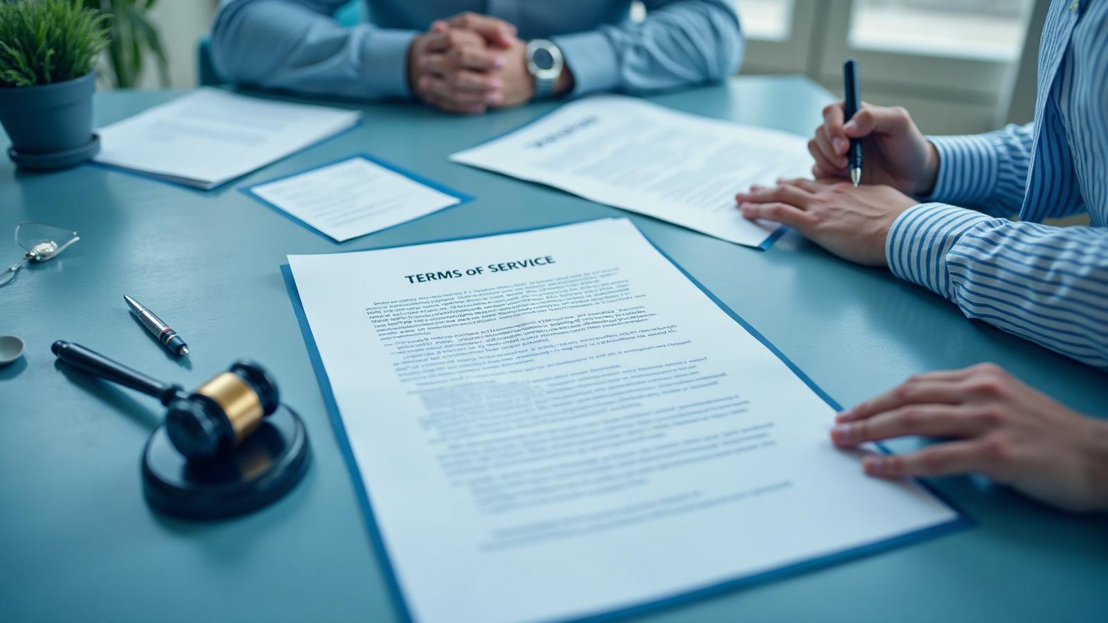 Terms of service and business agreements in professional office setting